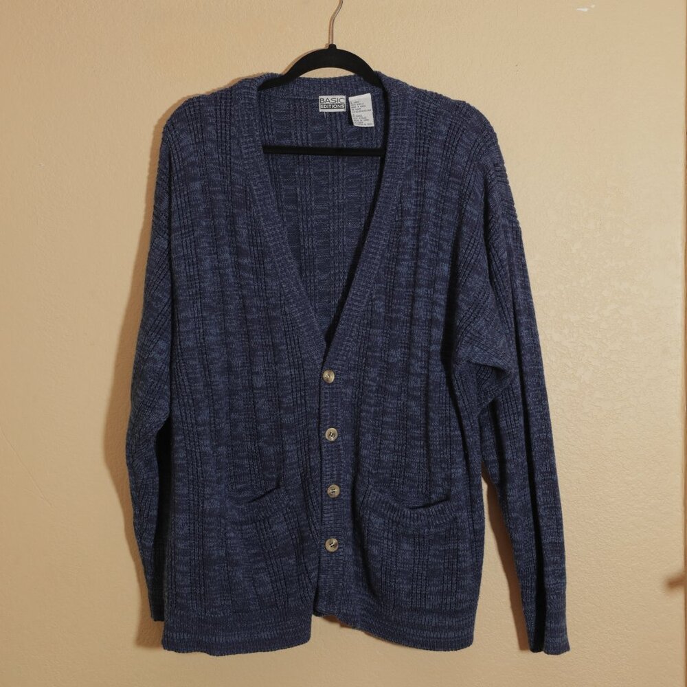 Basic Editions Blue Acrylic Cardigan (L)